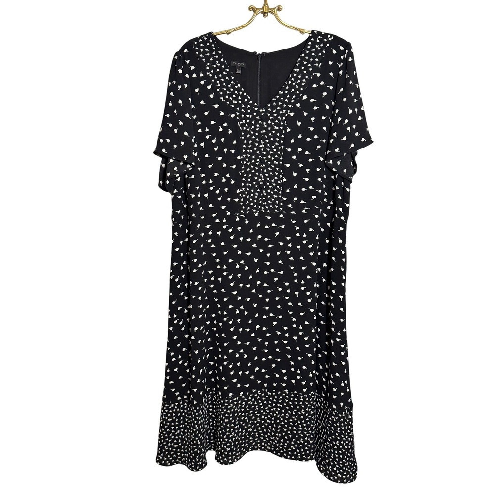 Talbots Plus Size 16W Black White Floral Print‎ Midi Dress V Neck Career